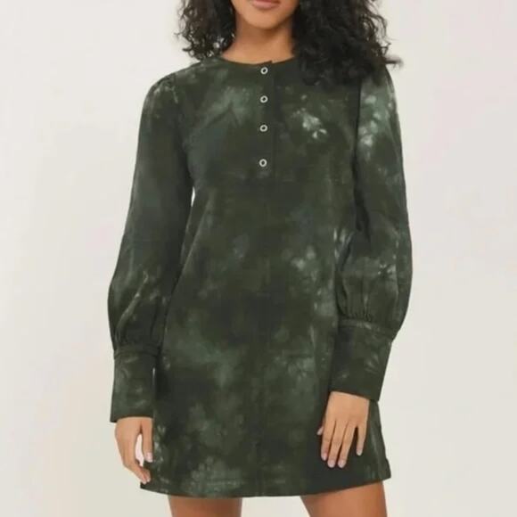Anthropologie Something Navy Edie Long Sleeve Dress Green Tie Dye Size XXL NWT - Picture 2 of 9
